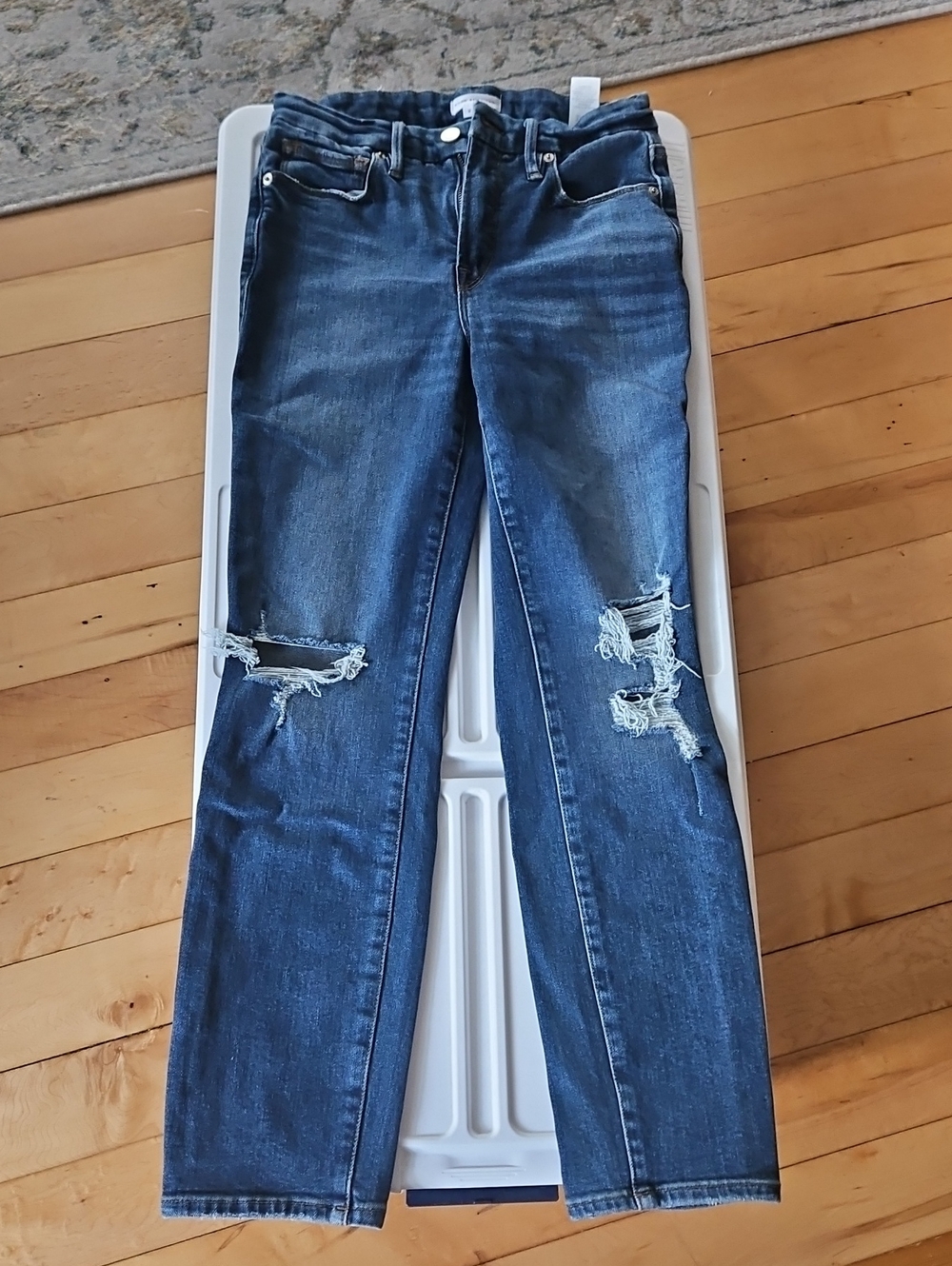 Good American Dark Blue Straight Leg Distressed Jeans